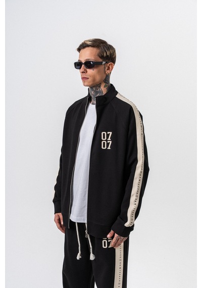 Respire Erkek 7 Şerit Detaylı Dik Yaka Doubleface Zip Oversize Sweatshirt Siyah