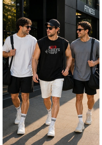 Urbantrendstore Baskılı Unisex Erkek Pamuklu Antrenman Sporcu Atleti Oversize Kolsuz T-shirt Siyah