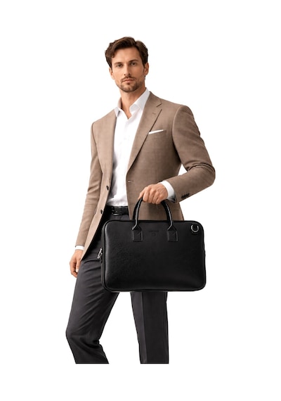 Ss 1446 Unisex 15.6 İnç Uyumlu Suni Deri Darbe Korumalı Laptop Ve Evrak Çantası Siyah