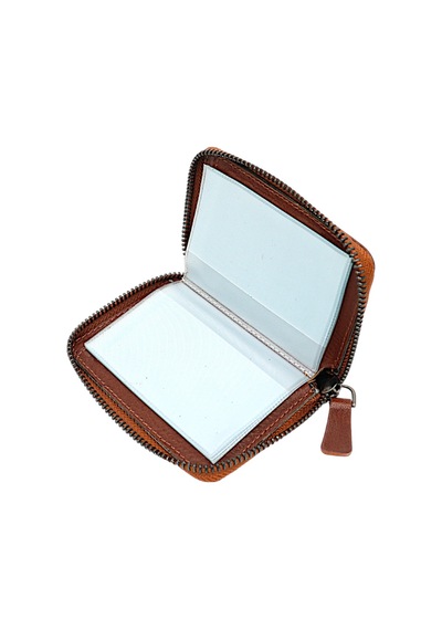 Westpolo Hakiki Deri Bol Şeffaf Kart Bölmeli Fermuarlı Unisex Cüzdan - Taba Taba