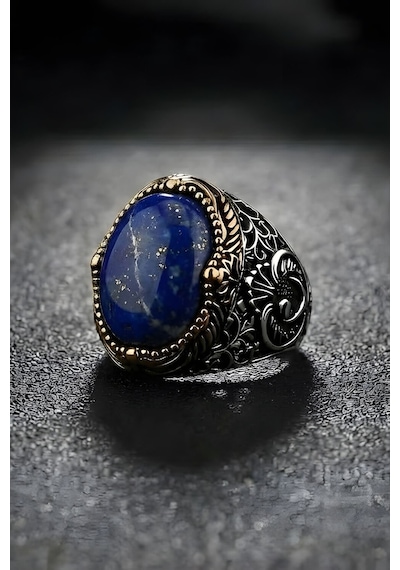 Hünkar Model Lapis Lazuli Taşlı Gümüş Erkek Yüzük 18 Gümüş
