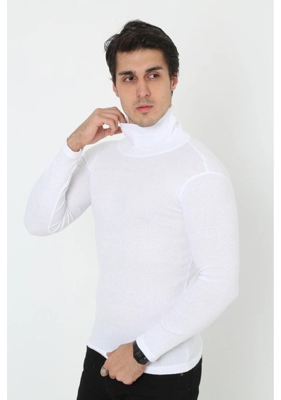 Erkek Fitilli Kaşkorse Kumaş Boğazlı Full Likralı Slimfit Body - Beyaz