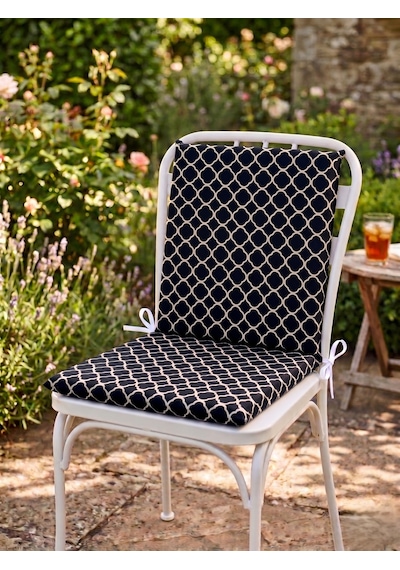 40x40 Cm Siyah Arkalıklı Sandalye Minderi Pamuk Polyester Kumaş İpli Sırtlı Mutfak Ve Bahçe Minderi