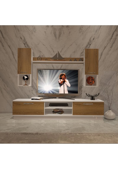 Decoraktiv Eko 5dab Mdf Dvd Tv Ünitesi Tv Sehpası - Beyaz Pera Beyaz - Meşe