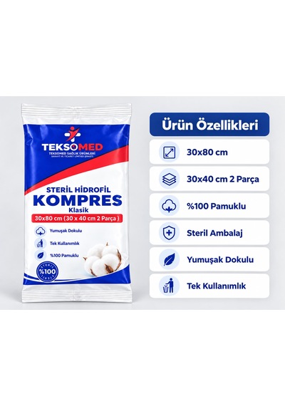 Teksomed Steril Hidrofil Kompres Klasik 30x80 Cm 2 Adet 30x40 Cm 20 Adet