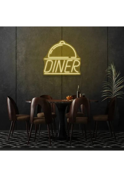 Restoranlara Özel Diner Yazılı Ve Şekilli Neon Tabela Sarı