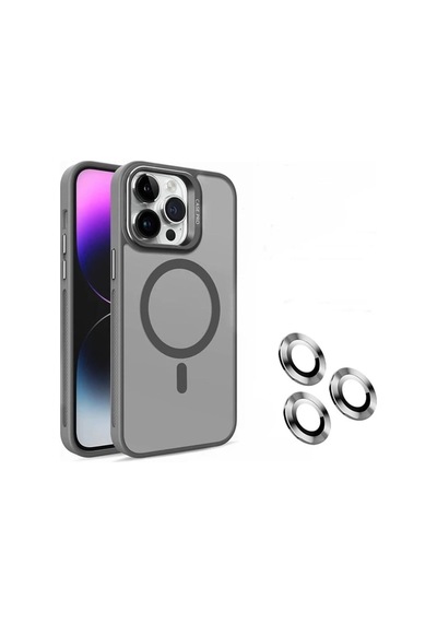 iPhone Uyumlu 12 Promax Kamera Korumalı Stantlı Magsafe Destekli Lens Koruyucu Telefon Kılıf Gri