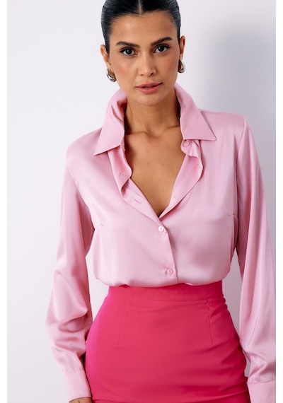 Sateen Saten Gömlek - Pembe-135044 Pembe