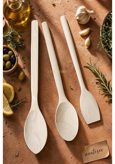Doğal Şimşir Ağacı Ahşap Tahta Kaşık Spatula Seti Ağaç Kaşık 3lü Set Diğer