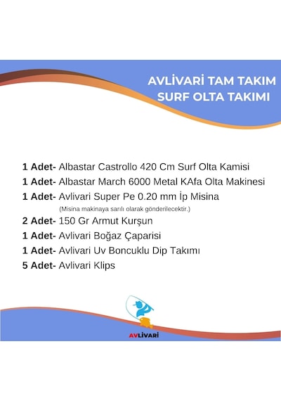 Avlivari Albastar Castrollo 420 Cm 100-200 Gr Carbon Surf Olta Seti + Albastar March 6000 Metal Olta Makinesi Tam Takım Kıyı Balıkçılığı-10276