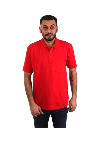 Eserıs - Polo Yaka Kısa Kol Pike Tişört - Kırmızı - Cepli
