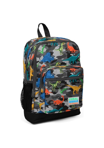 Coral High Kids Koyu Gri Siyah Kamuflaj Dinazor Desenli 3 Lü Okul Çanta Seti Set0123474