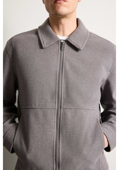 Defacto Regular Fit Polo Yaka Astarlı Fermuarlı Kaşe Mont H2049ax26augr309 Gri-gr309