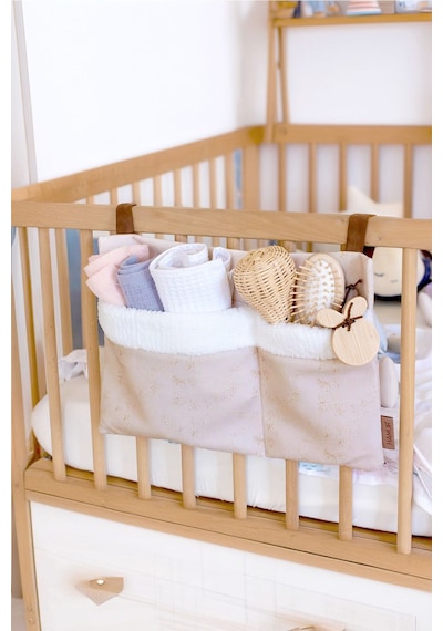 Pratik Askılı Organizer Bebek Arabası Beşik Kenar Fluffy Organizer Solid Bej