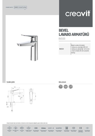 Creavit BV1500 Bevel Lavabo Armatürü Krom