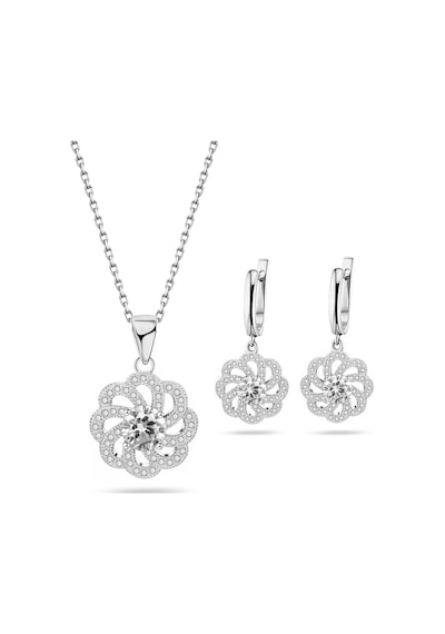 Brezza Lusso Jewelry 925 Ayar Aster Çiçeği Zirconia Taşlı Işıltılı Kolye Küpe Set