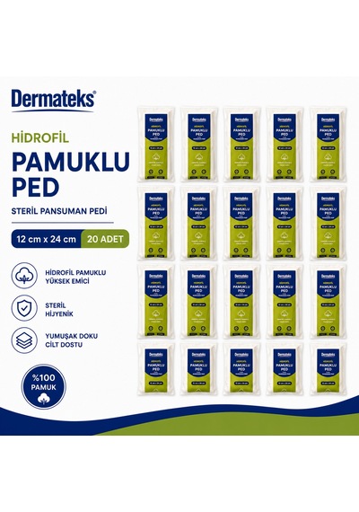 Dermateks Hidrofil Pamuklu Ped 12 24cm Steril Pansuman Pedi 20 Adet