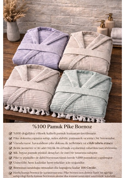 %100 Pamuk Dokuma Kapüşonlu Cepli Unisex Peştemal Pike Bornoz Ultra Yumuşak M/l/xl Beden Lacivert