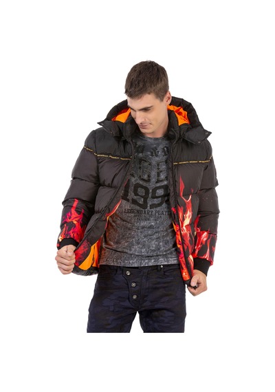 Cipo & Baxx Cm181 Alev Desenli Kışlık Erkek Mont Siyah
