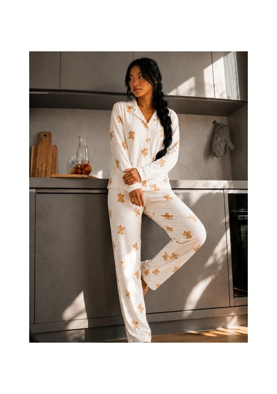 Fit Women Kadın Düğmeli Gömlek Yaka Ev Giyimi Beyaz Pijama Takımı