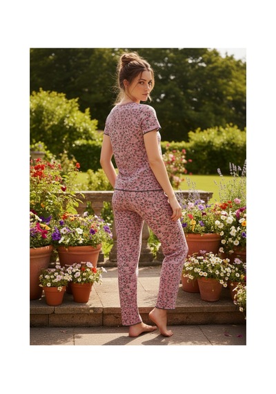 Siyah İnci Dantelli Fitilli Kaşkorse Örme Pijama Takım 26120552 Pudra Pembe