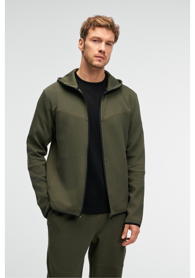 Grimelange AVENER Erkek Kapüşonlu Baskılı Fermuarlı Haki Sweatshirt