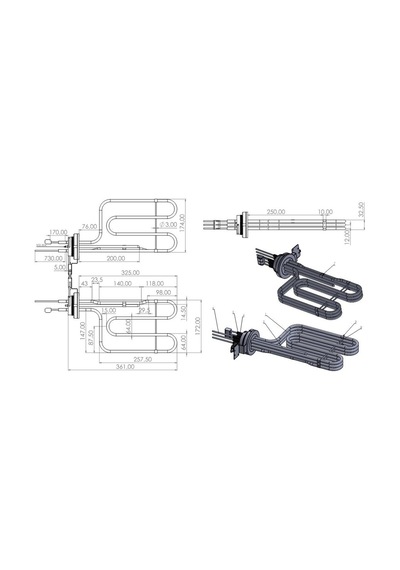 Crystal Makarna Haşlama Isıtıcı Rezistans 3x2000w Trifaze İncolay800 R4027-1p