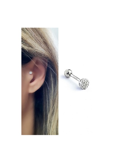 Pırlanta Parlaklığında Zirkon Taşlı 925ayar Gümüş Tragus Helix Kikirdak Piercing Gümüş