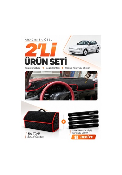 E-biz Hyundai Accent Yumurta Kasa 1993-1999 Torpido + Tay Tüyü Çanta - Siyah-kırmızı - Hu008