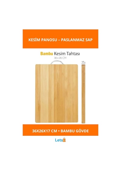 Metal Saplı Paslanmaz Bambu Kesim Panosu 36x26cm Çok Renkli