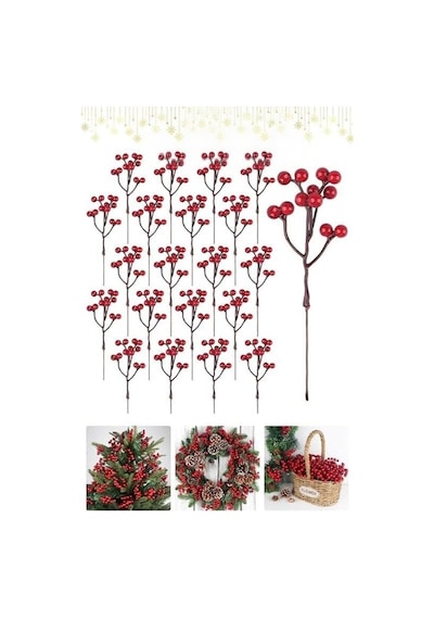 Yenigeldi 10 Adet 18 Cm Kokina Red Berry Yılbaşı Süsü Yılbaşı Uğuru T-105, Kırmızı Diğer