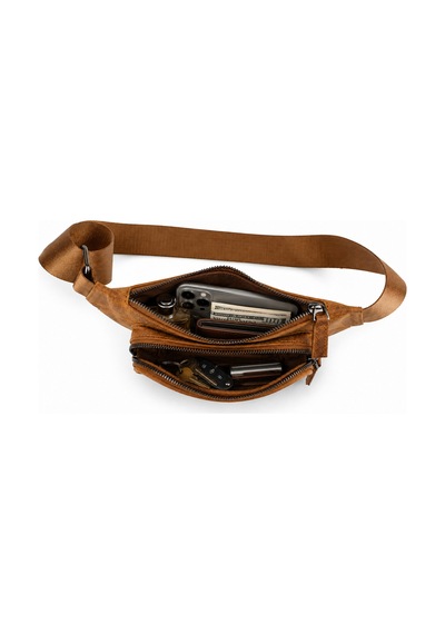 Alphaclub Bag Unisex Taba Hakiki Deri Çapraz Askılı Çok Bölmeli Postacı Omuz Ve Bel Çantası