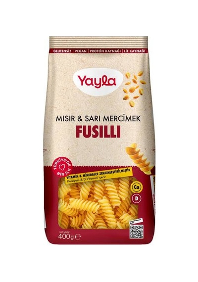 Yayla Mısır & Sarı Mercimek Fusilli 400 Gr 8'li Paket