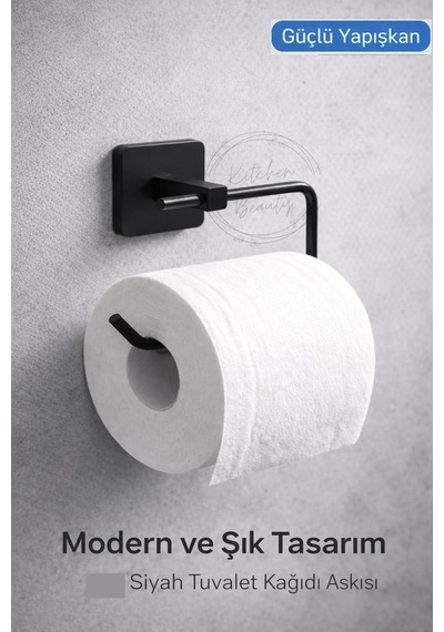 Buççin Online Mağaza Premium Kare Yapışkanlı Siyah Açık Tuvalet Kağıtlığı Wc Kağıtlık Tutucu Metal Siyah Çok Renkli