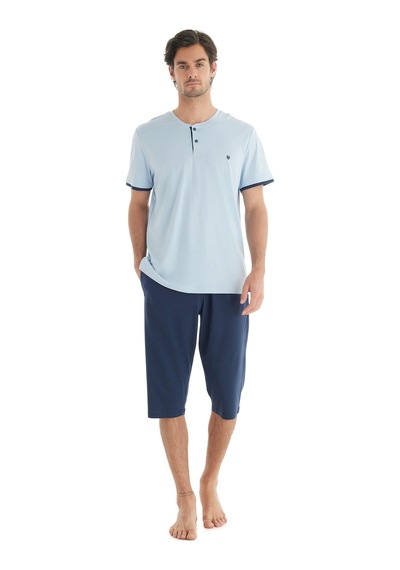Blackspade Erkek Premium Kısa Kol Kapri Mavi Pijama Takım C0t1n7o04 Mavi