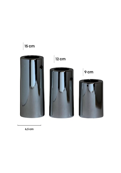 3 Lü Füme Krom Parlak Yüzey Mumluk Dekoratif Tealight Set Mum