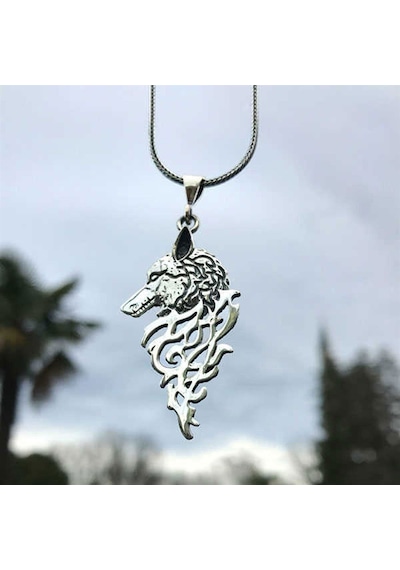 Takılingo 925 Ayar Gümüş Sade Kurt Başlı Motifli Erkek Kolye Gümüş