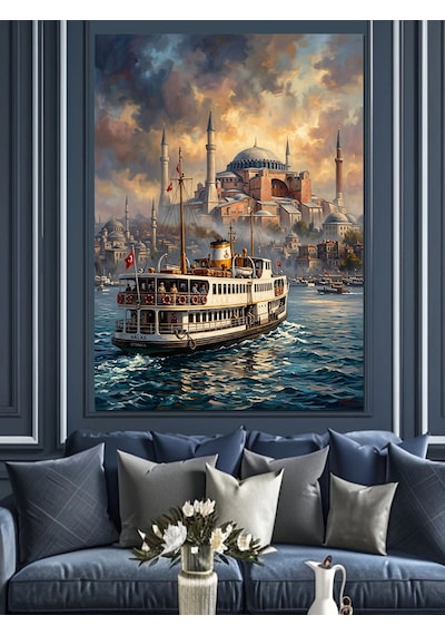 İstanbul Boğazı Vapur Ve Camii Dekoratif Kanvas - Mdf Ahşap Tablo