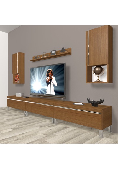Decoraktiv Eko 270ta Mdf Krom Ayaklı Tv Ünitesi Tv Sehpası Ceviz