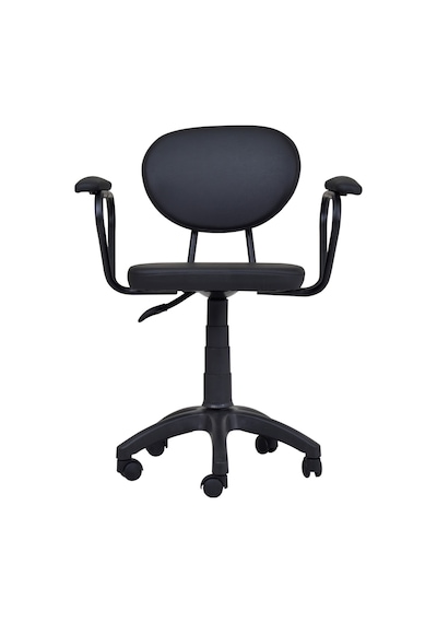 Vilinze Deniz Kollu Çalışma Koltuğu Tekerlekli Deri Ofis Sandalyesi Deri Siyah