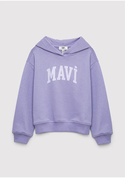 Mavi Logo Baskılı Kapüşonlu Mor Kız Çocuk Sweatshirt M7s10147-70557