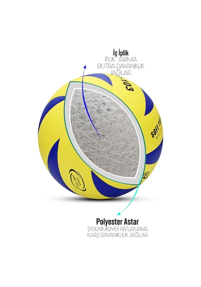 Semi-pro Voleybol Topu Lamineli Beton Zemin Softtouch İç-dış Mekana Uygun 8 Panel Sarı-mavi Gsv103 Mavi