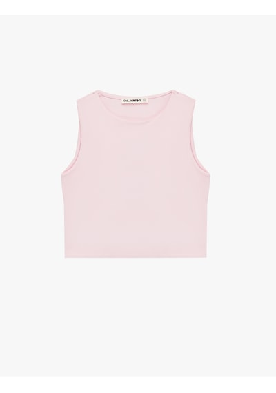 Koton Kolsuz Bisiklet Yaka Slim Fit Crop Bluz Pembe 6sal30050ık Gül
