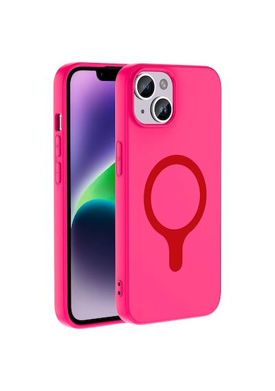 Maks Technology iPhone Uyumlu 14 Kılıf M-safe Şarj Özellikli Mkst Aris Silikon Kapak - Koyu Pembe