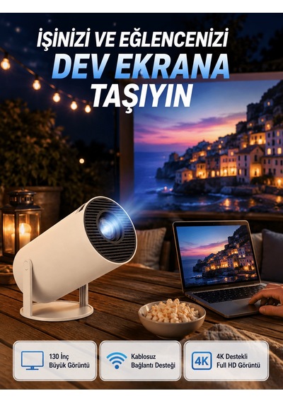 Full Hd 4k Destekli Akıllı Projeksiyon 130 İnç Ekran, Uzun Ömürlü Ampul Ve Çoklu Giriş Tkndy-bsva4969