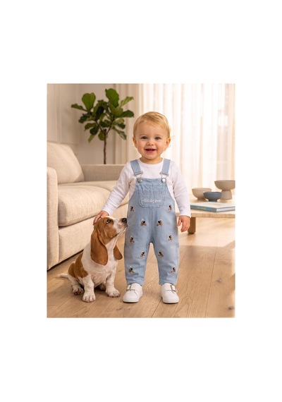 Altıntaş Baby Fırfır Köpek Örme Kot Kumaş Salopet Ve Tshirt 2'li Takım Fırfır Fırfır