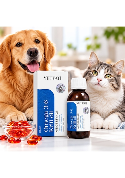 Vetpati Omega 3-6 Krill Oil Kedi Ve Köpekler İçin Sıvı Yağ Takviyesi 100 ML