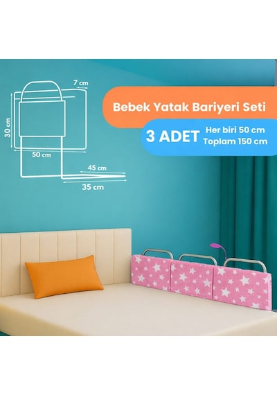 Miralay Yeni Nesil Yatak Bariyeri 50 x 30 CM Pembe Yıldız 3 Adet