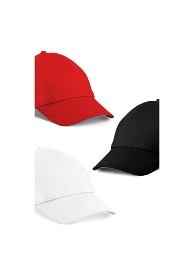 Unisex 3'lü Set Kırmızı,beyaz Ve Siyah Renk Beyzbol Şapka - Unisex Beyaz - Kırmızı - Siyah