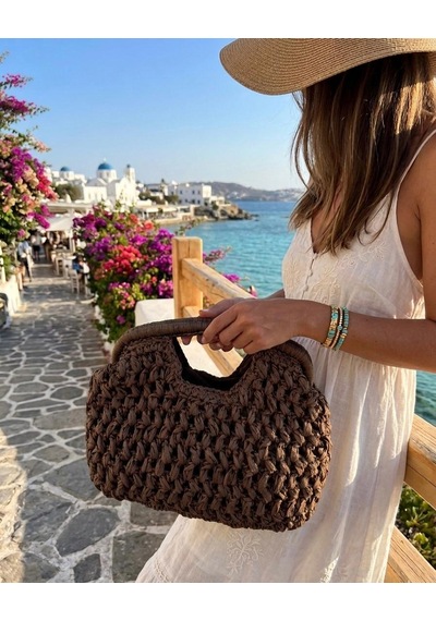 Yş Collection Burslu Hasır Clutch Çanta Acı Kahverengi